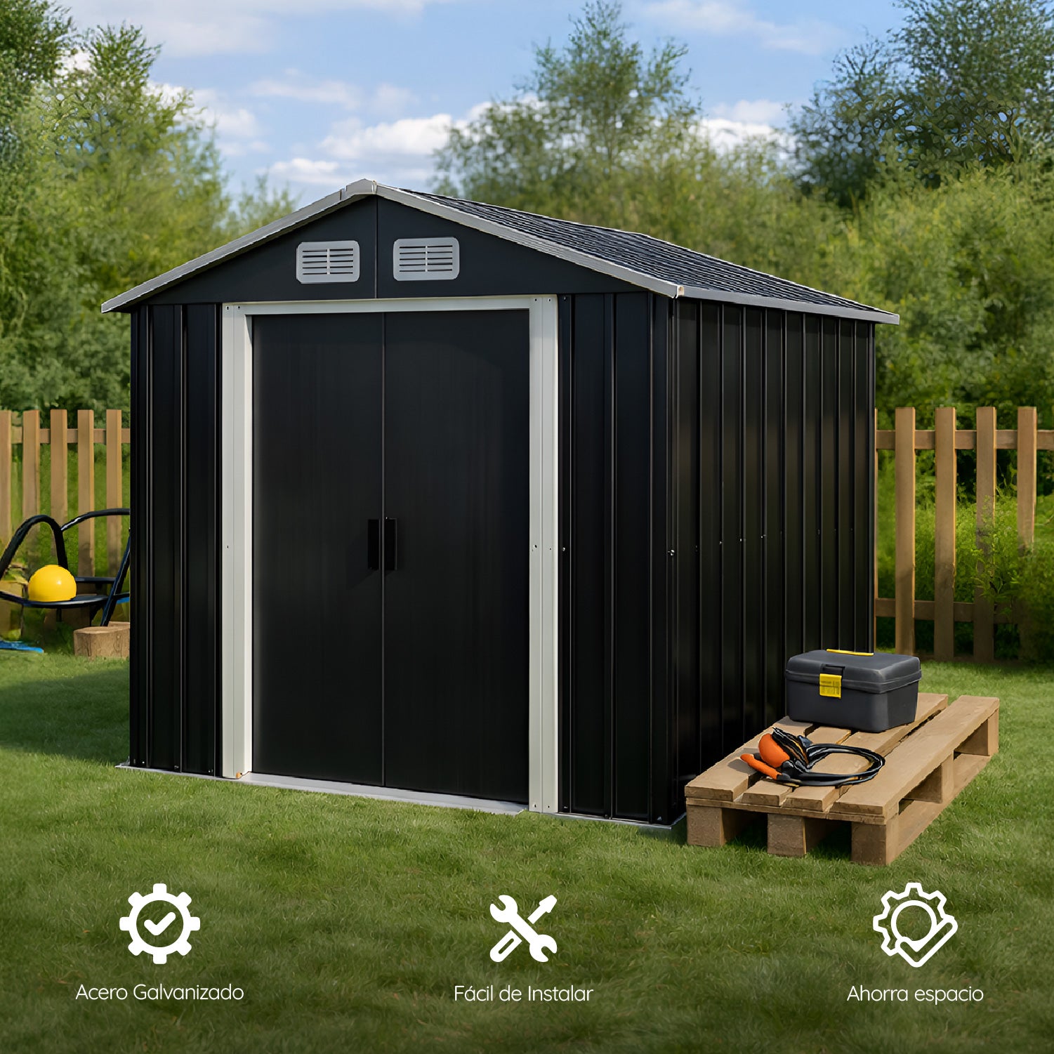 Bodega de Jardín Negra 195x195x125 cm