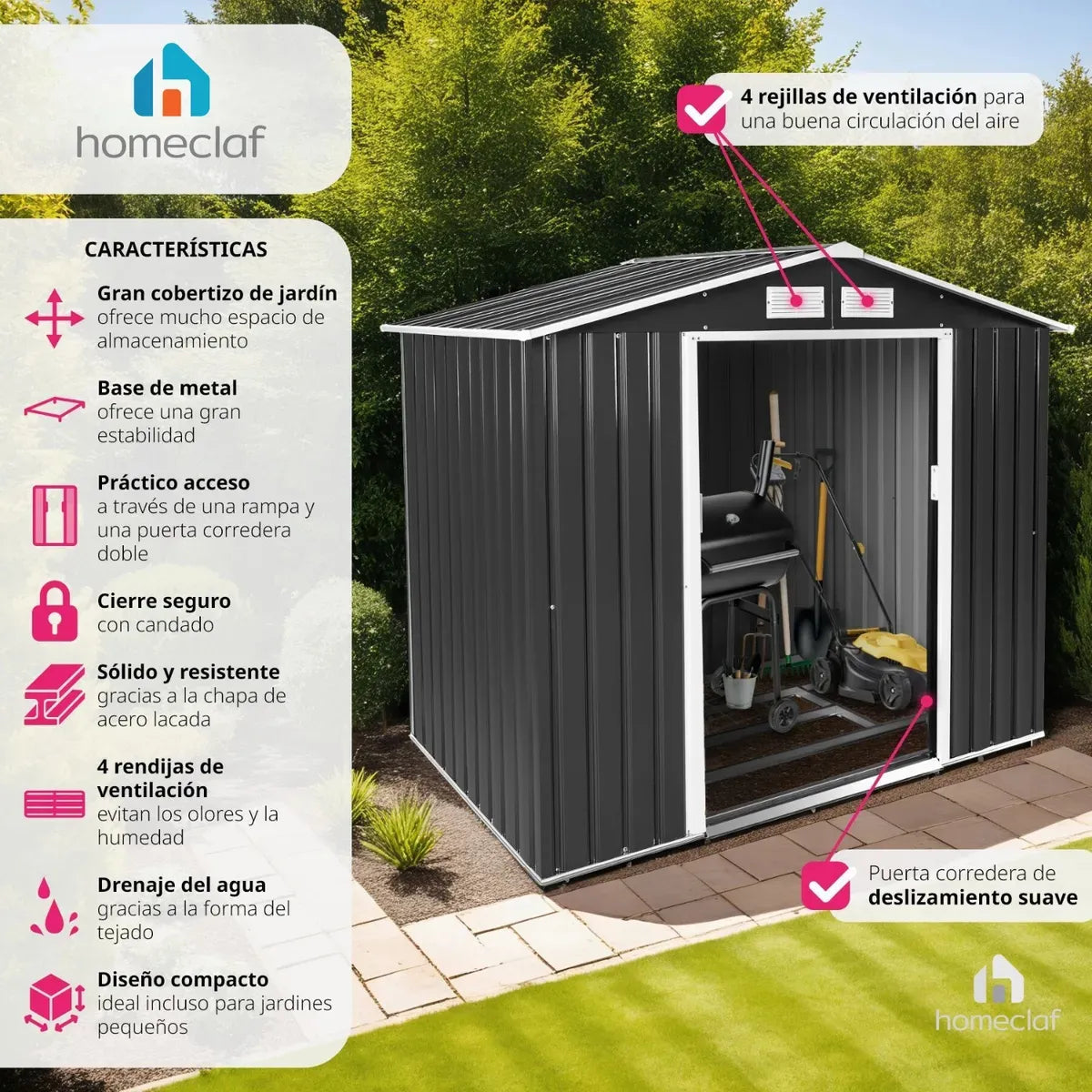 Bodega De Jardín Garage Gris 195x195x125 cm Homeclaf