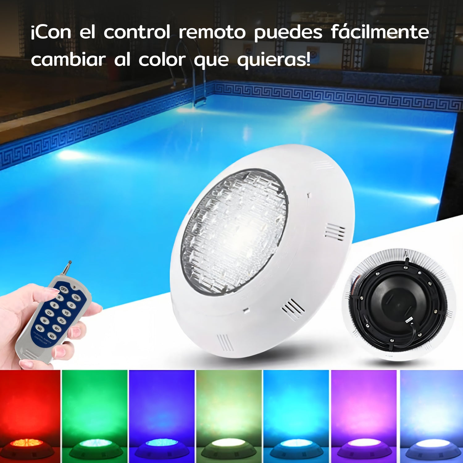 Foco Led Piscina 12w 7 Colores Con Control Remoto Homeclaf