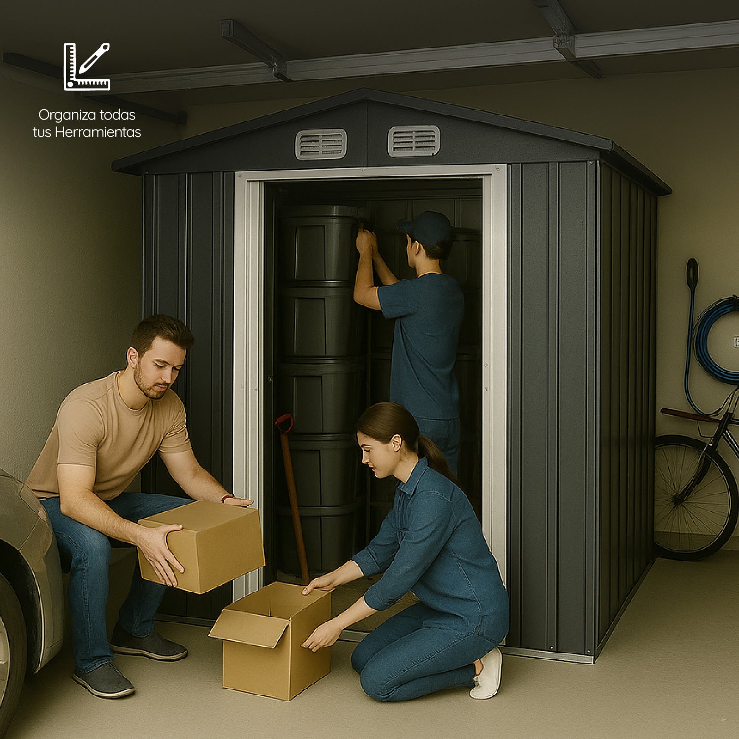 Bodega De Jardín Garage Gris 195x195x125 cm Homeclaf